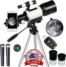 Telescopio Para Adultos Y Niños, Refractor De 70 mm De Apertura (15X-150X) Negro