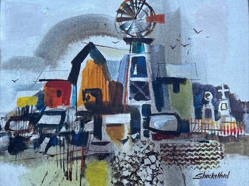 BUD SHACKELFORD PAINTING MODERNIST OLD FAMILY BARN ABSTRACT FAMOUS LISTED OIL - Picture 3 of 24