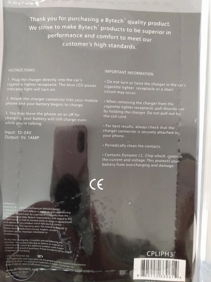 Bytech Premium White Vehicle iPhone iPod Blue LED Light Indicator Charger NWT - Image 3 of 3