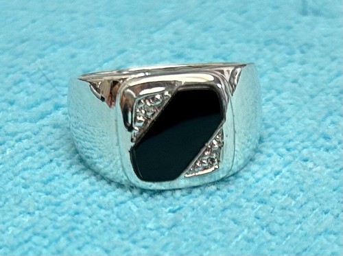 Sterlingsilber hochglanzpolierter echter schwarzer Onyx Diamant Herrenring SNS0214 - Bild 3 von 15