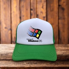 Microsoft Windows '95 Mens Trucker Hat Green 90s Technology Computers Ball Cap