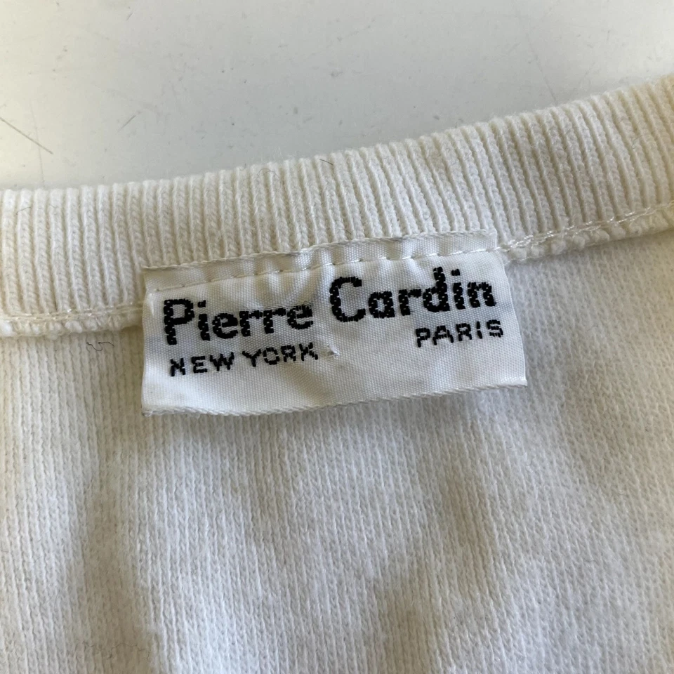 De Colección Años 70 80 Pierre Cardin Paris Para hombres Blanco Cuello en V Pullover LOGO Suéter Camisa L Foto 4 de 4