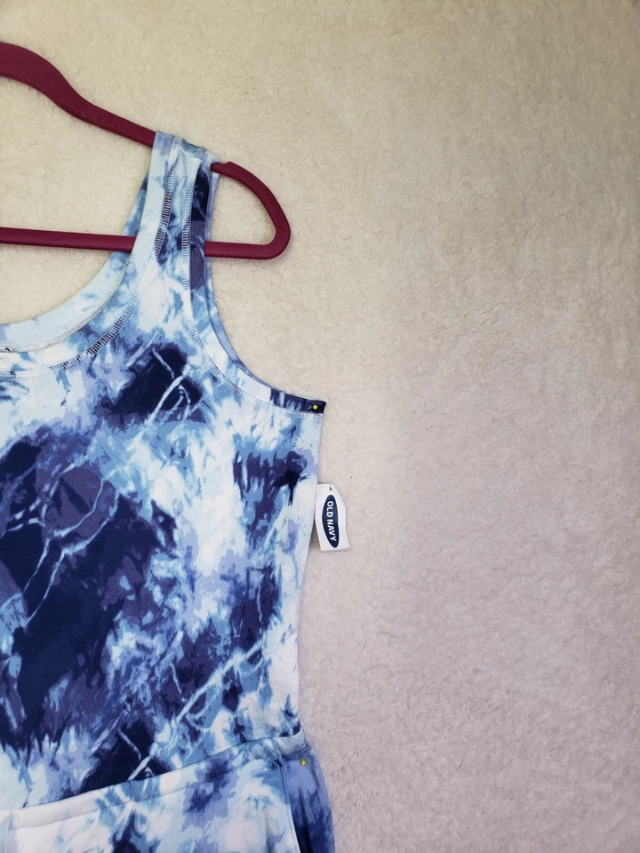 Mamelucos para mujer Old Navy azul medio tie dye mezcla de algodón sin mangas mini ajuste Foto 3 de 4