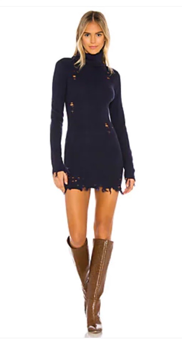 Lovers + Friends Kiana Sweater distressed Turtleneck Dress Size small NEW