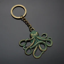 Octopus Tentacles Green Bronze Patina Pendant Charm Keychain Key Chain Love Gift