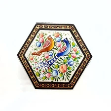 Persian Khatam & Miniatur painting on wood Jewellery box-Luxury -Hexagonal 12cm
