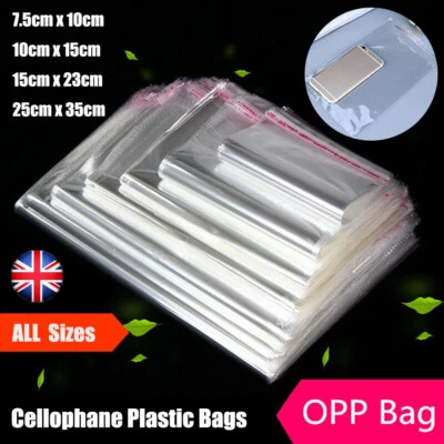 Clear Self Adhesive Peel & Seal Cellophane Plastic OPP Poly Seal Packing Bags UK