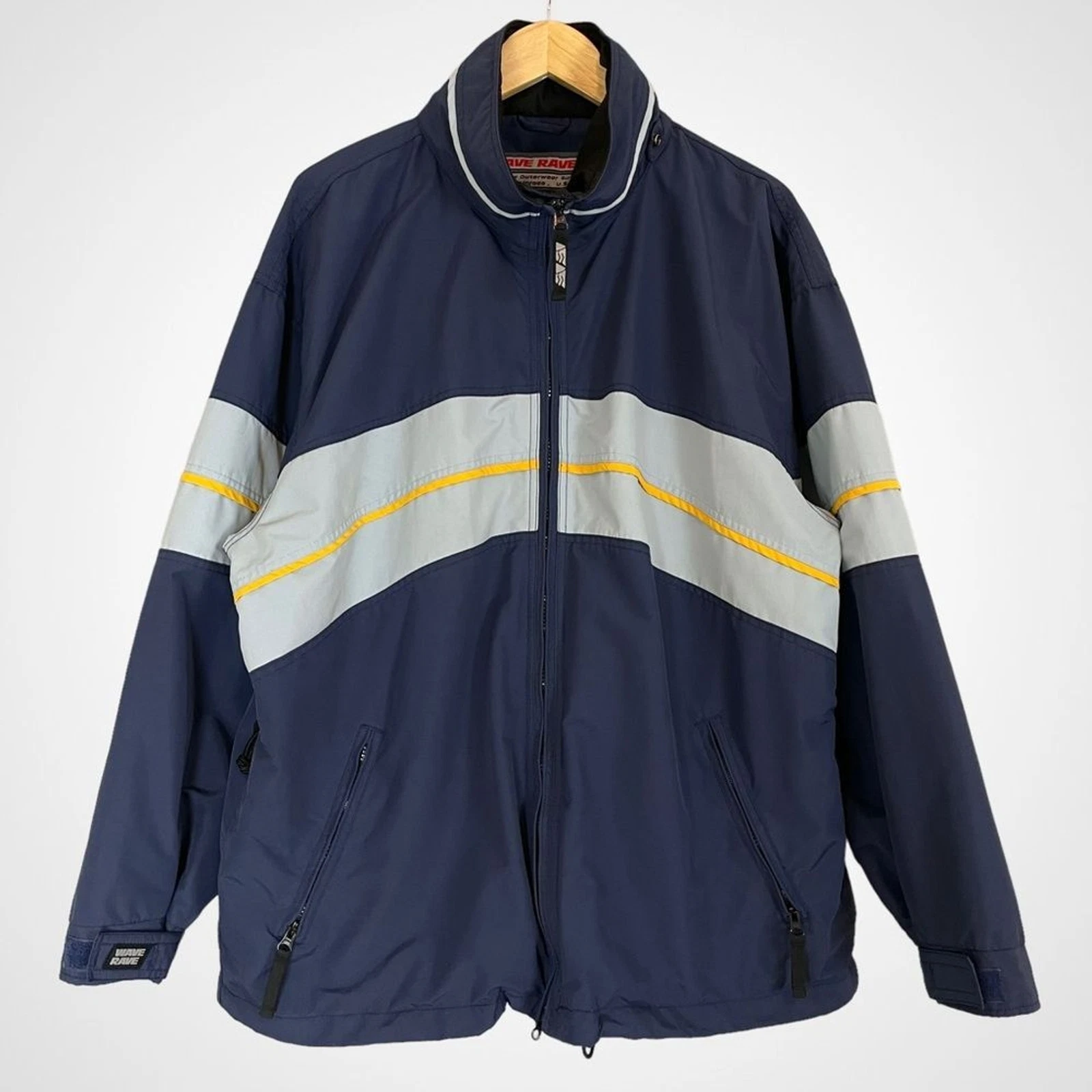 Vintage Wave Rave Jacket‎ Men Snowboarding Blue Nylon 90s Zipper Yellow Coat