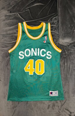 チャンピオン製　シアトルソニックス Shawn Kemp 44ジャージー SHAWN KEMP Champion SEATTLE SUPERSONICS Jersey 44 NBA Schrempf