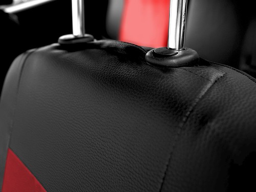 Fundas de asiento de cuero sintético para Vauxhall Astra G 1+1 negro/rojo - Imagen 6 de 7