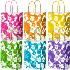 24 Pcs Hibiscus Party Favor Hawaiian Themed Paper Bag With Handles Summer Tropic