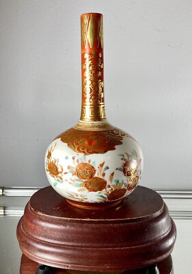 カントナ1 Antique c1868-1913 Japanese Kutani Bottle Vase Victorian Meiji
