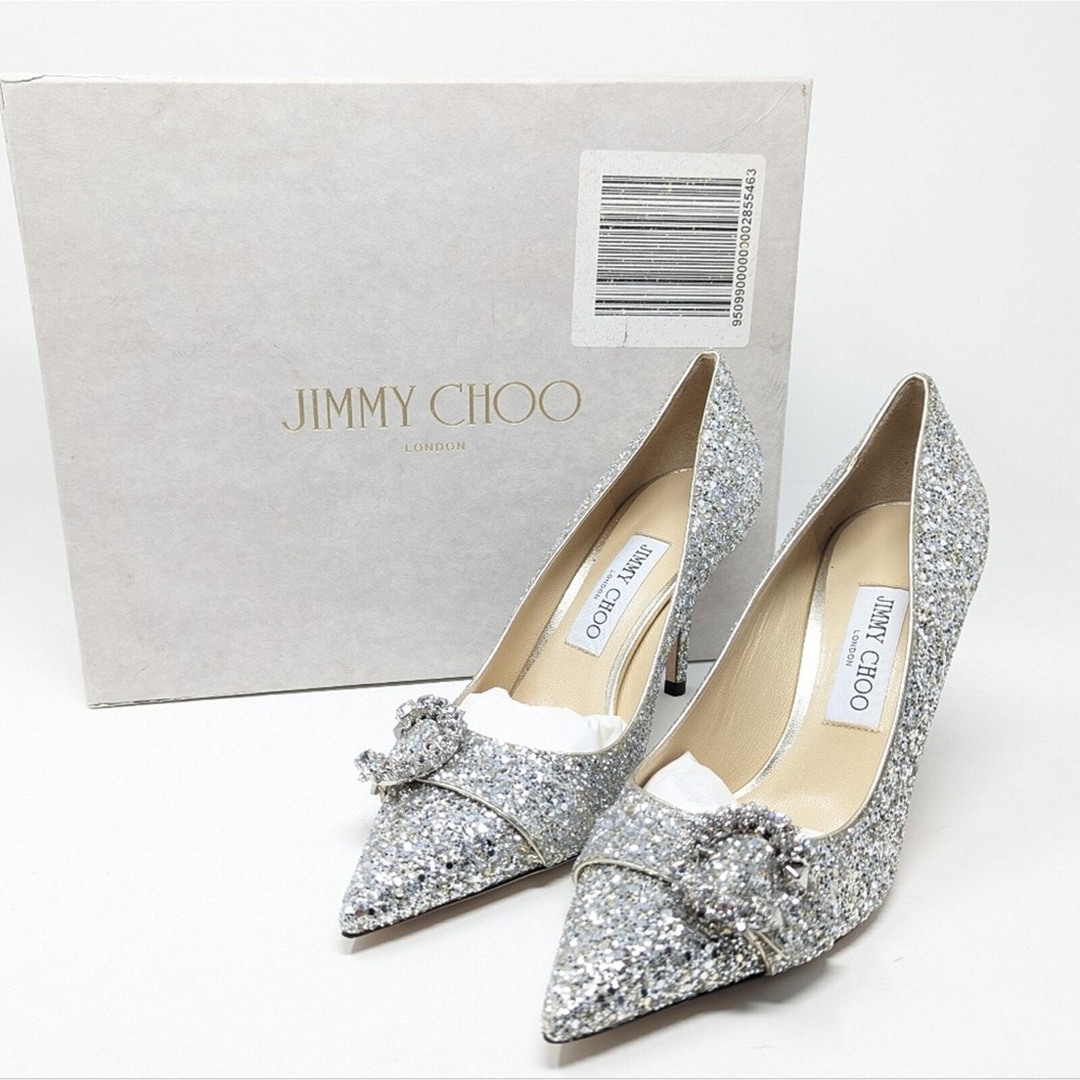 NIB RARE Jimmy Choo Saresa 85 Coarse Glitter Pumps Champagne