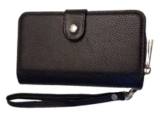 Black Wallet Wristlet Faux Leather Clutch Accordion File Zip Around Organizer