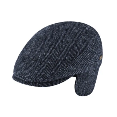 FIEBIG Winter Herren Flatcap Schiebermütze mit Ohrenklappen Blau Gr. 56 - 61