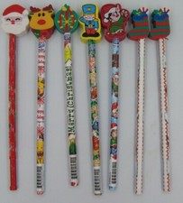 New Christmas Holiday Party Gift Children Novelty Pencils With Erasers Lot of 7