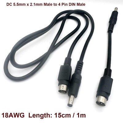 4 Pin DIN Male to 5.5mm x 2.1mm Male DC Power Cable Printer Stage Lighting 18AWG