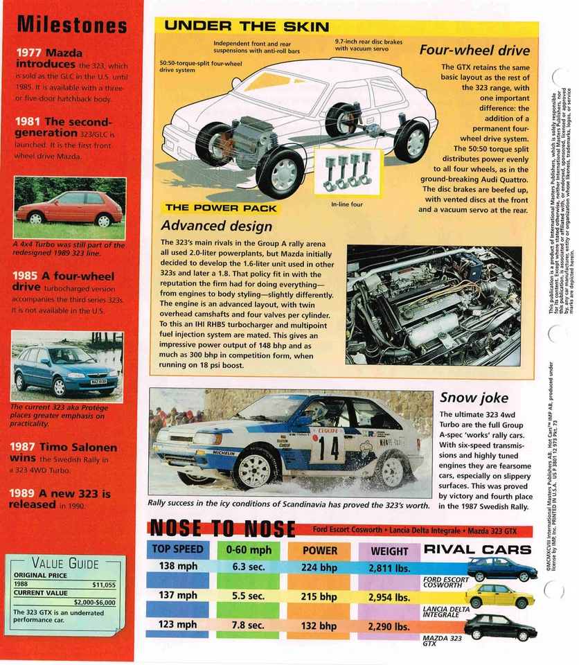 MAZDA 323 4 Wheel Drive TURBO SPEC SHEET/Brochure/Catalog:  1989,1990,1991,...4WD | eBay