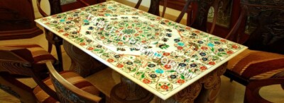 5'x4' White Marble Dining Table Top Marquetry Floral Inlay Home Decorative  E771