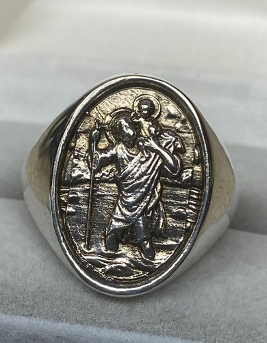 Saint Christopher Solid Men's Ring Sterling Silver 925 Sizes 7-16 - Picture 1 of 10