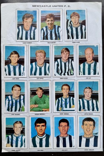 Juego de pegatinas del equipo FKS 1968/69 NEWCASTLE UTD MARSHALL MONCUR BURTON McNamee