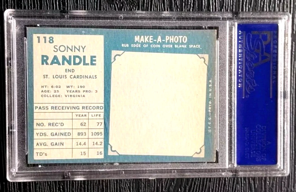 1961 TOPPS SONNY RANDLE ROOKIE CARD #118 ****CENTERED**** PSA 7 NEAR MINT NRMT - Image 3 of 4