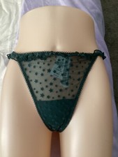 Victoria's Secret Pink Green Mesh Wink V-string Thong Panty Star Large EF395