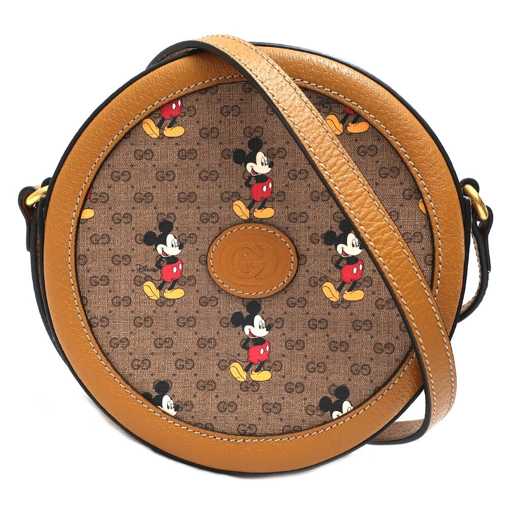 GUCCI x DISNEY Mickey Mouse Print Canvas Leather Saddle Shoulder