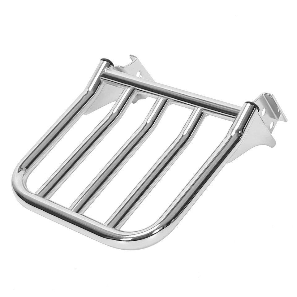 For Harley Fatboy Heritage Softail Dyna 84-up Chrome Rear Backrest Luggage Rack - Image 4 of 4