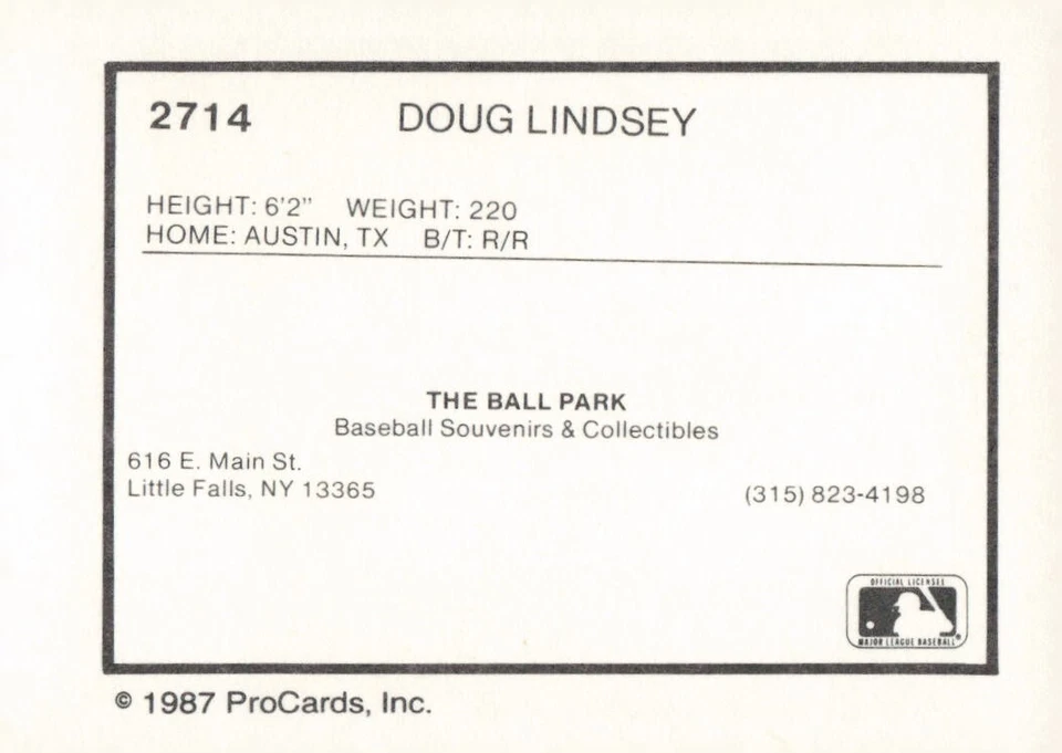 1987 Pro Cards Utica Blue Sox DOUG LINDSEY RC PHILLIES - Image 2 of 2