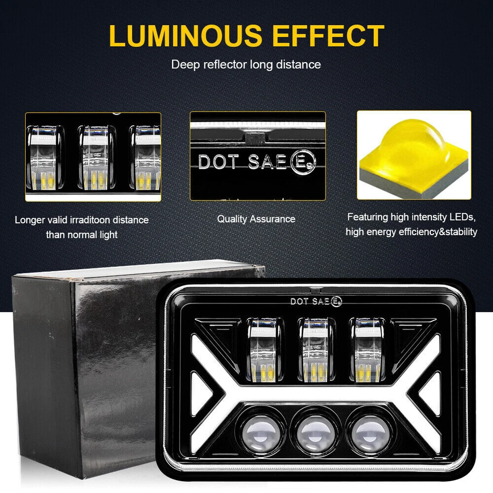 4 PIEZAS 4x6"" Faros LED Luz de giro DRL de haz alto/bajo para Isuzu NQR NPR NPR-HD FTR Foto 4 de 4