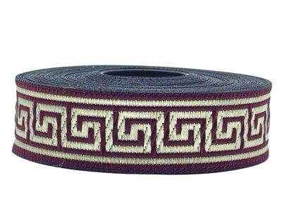 10-Meter Jacquard Ribbon Trim - Greek Key Pattern, 33mm Width, Various Colors (Polyester)