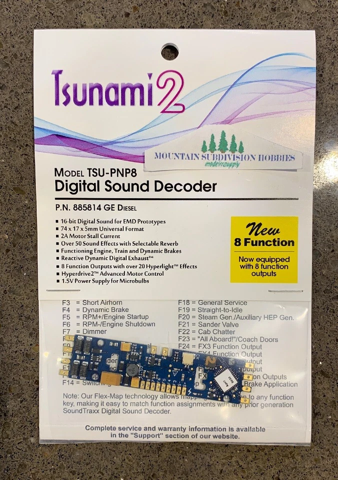New Soundtraxx 885814 Tsunami 2 TSU-PNP8 GE Diesel DCC Sound Decoder 8 Functions - Image 2 of 4