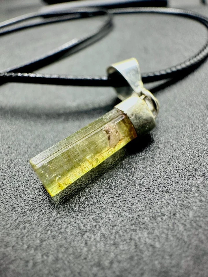 100% Natural Raw Green Tourmaline Pendant 925 Sterling Silver Necklace Stone - Image 4 of 4
