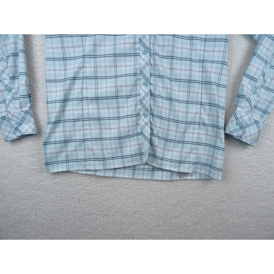 Camisa World Wide Sportsman para mujer talla mediana azul a cuadros con botones ventilados Foto 2 de 4