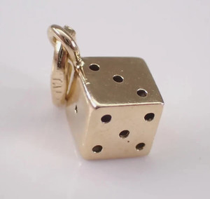 Authentic 925 Sterling Silver Game Mini Dice Cube Pendant 14K Yellow Gold Plated