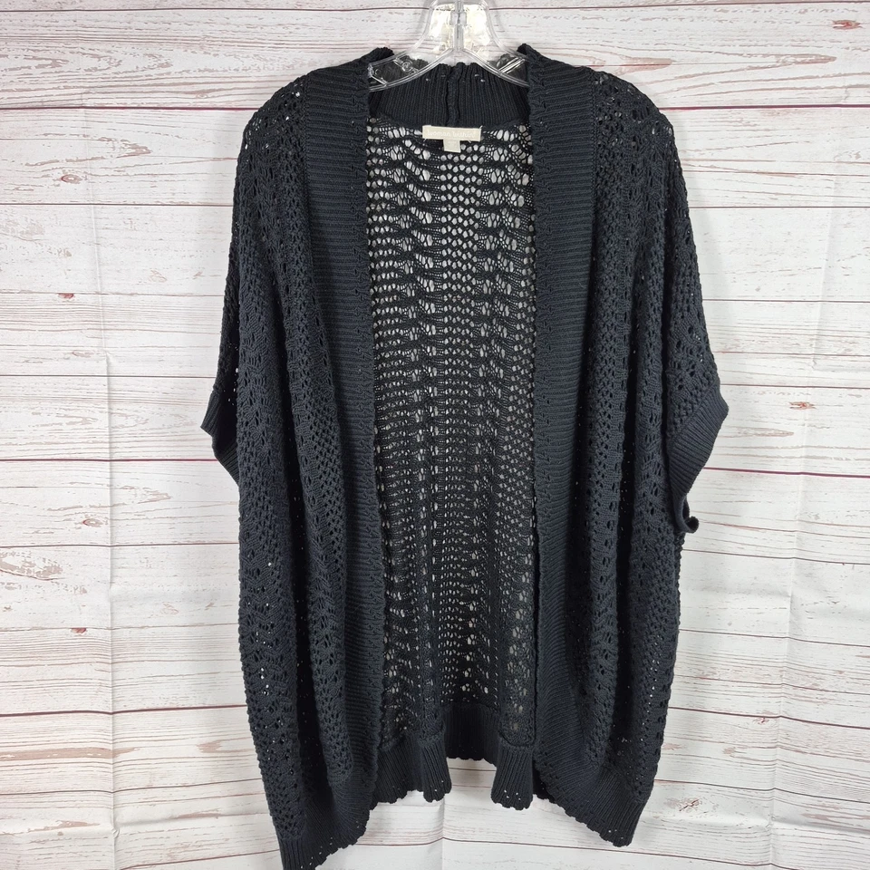 Женщина в плюс размер 3 X 30/32 черный крючком коротким рукавом открытый кардиган офиса - Изображение 2 из 4