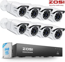 ZOSI 8CH 4K CCTV NVR PoE Security Camera System 8x8MP Outdoor Indoor Camera 2TB