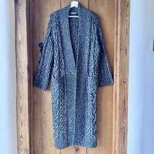 Cardigan Zara donna taglia M grigio linea lunga maglia cavo maxi spolverino Coatigan