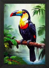 Toucan in The Forest Framed Wall Art Poster Canvas Print Picture