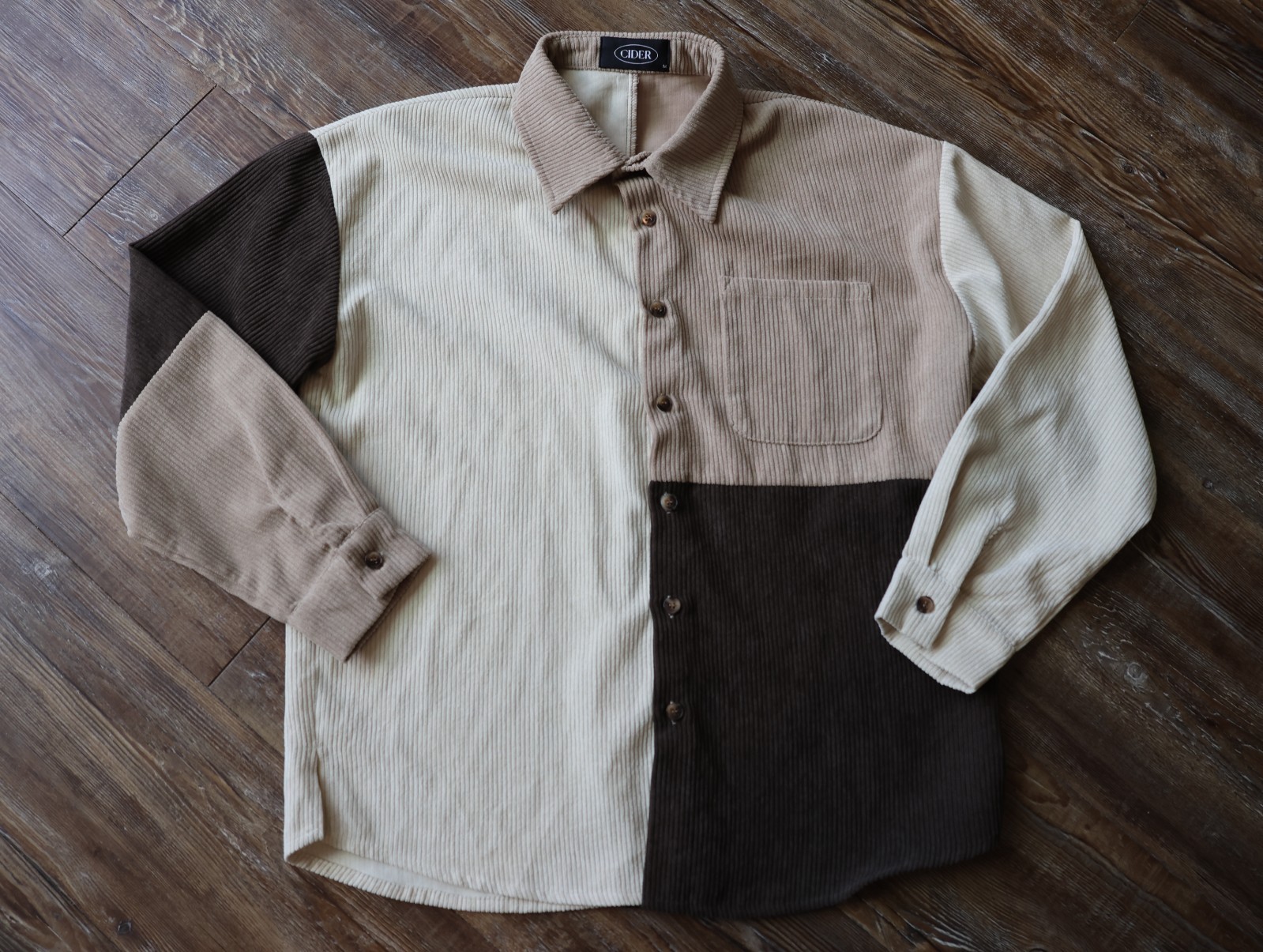 Cider Brown Cream Colorblock Corduroy Button Up Shirt Mens Medium