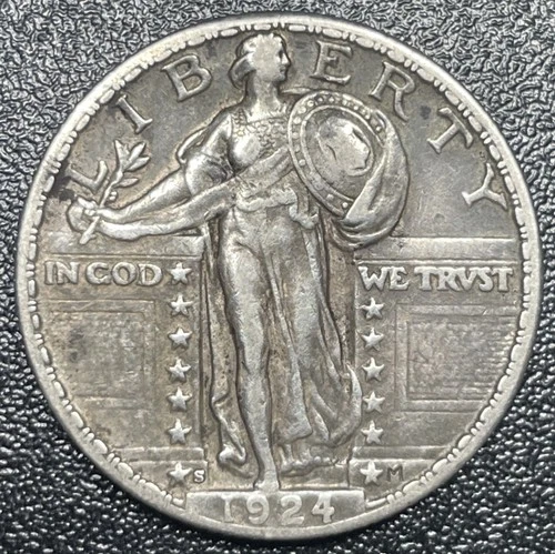 1924-S Standing Liberty Quarter 25c XF/AU Details Almost Uncirculated
