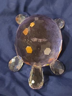 Oleg Cassini Signed Pink Faceted Crystal Turtle Figurine Paperweight Art Glass - Image 1 of 4