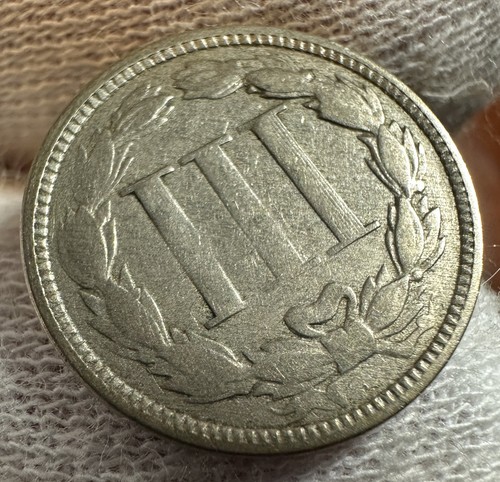 1866 Liberty 3 Cent Nickel coin Three Cents Philadelphia almost holed, cleaned - Picture 2 of 13