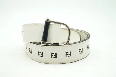 Ceinture vintage FENDI cuir logo FF découpé blanc marine taille 40 - Photo 1/4