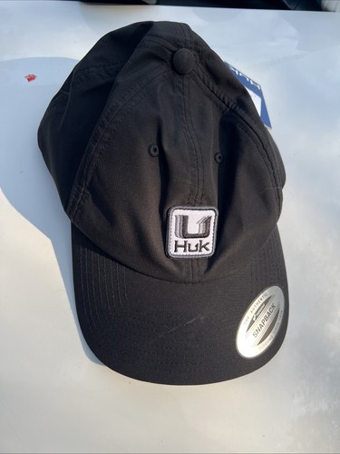 NWT Huk Unstructured Snapback Hat BLACK Logo Fishing Cap H3000482 …Gr4