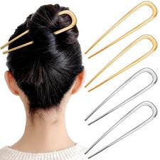 4 Pcs 5.5Inch French Hair Pins Large U-shaped Chignon 2 Prong Bun Hair Sticks Vi