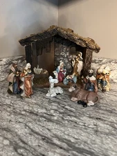 Holiday Time Nativity Set 10 Christmas Figurines Porcelain Ceramic Manger Jesus