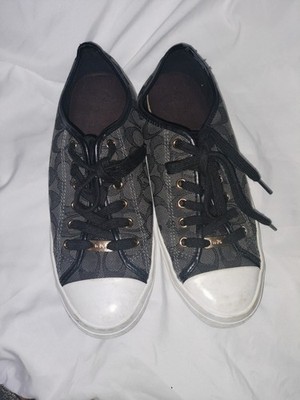 Coach Black Logo Lace Up Low Top Sneakers White Accents Fabric Athletic Shoes