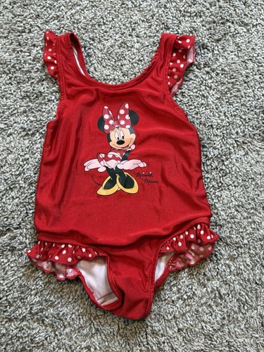 Disney Minnie Mouse Girls One Piece Swimsuit Red White Polka Dot Size 2T